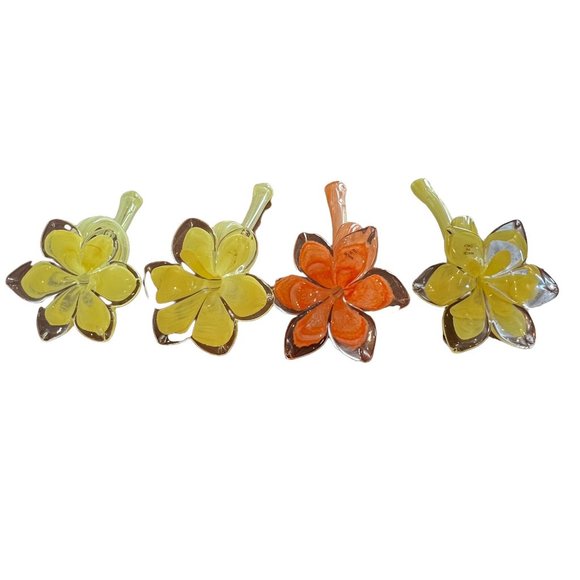 Murano Italian Glass Flower Napkin Ring Set of 6 Holders Yellow Orange & Green - Picture 9 of 15